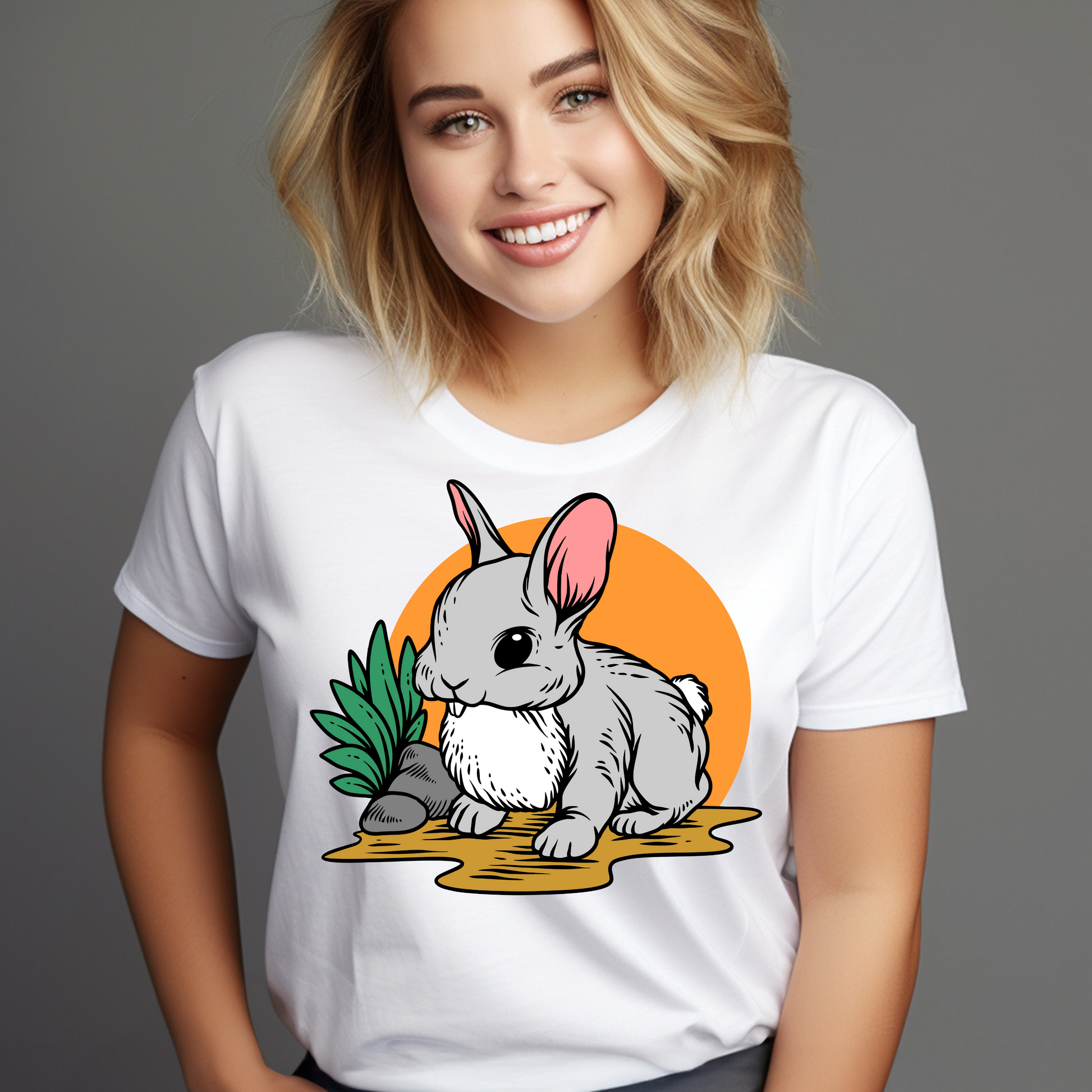 Cute Bunny Graphic Tee – White