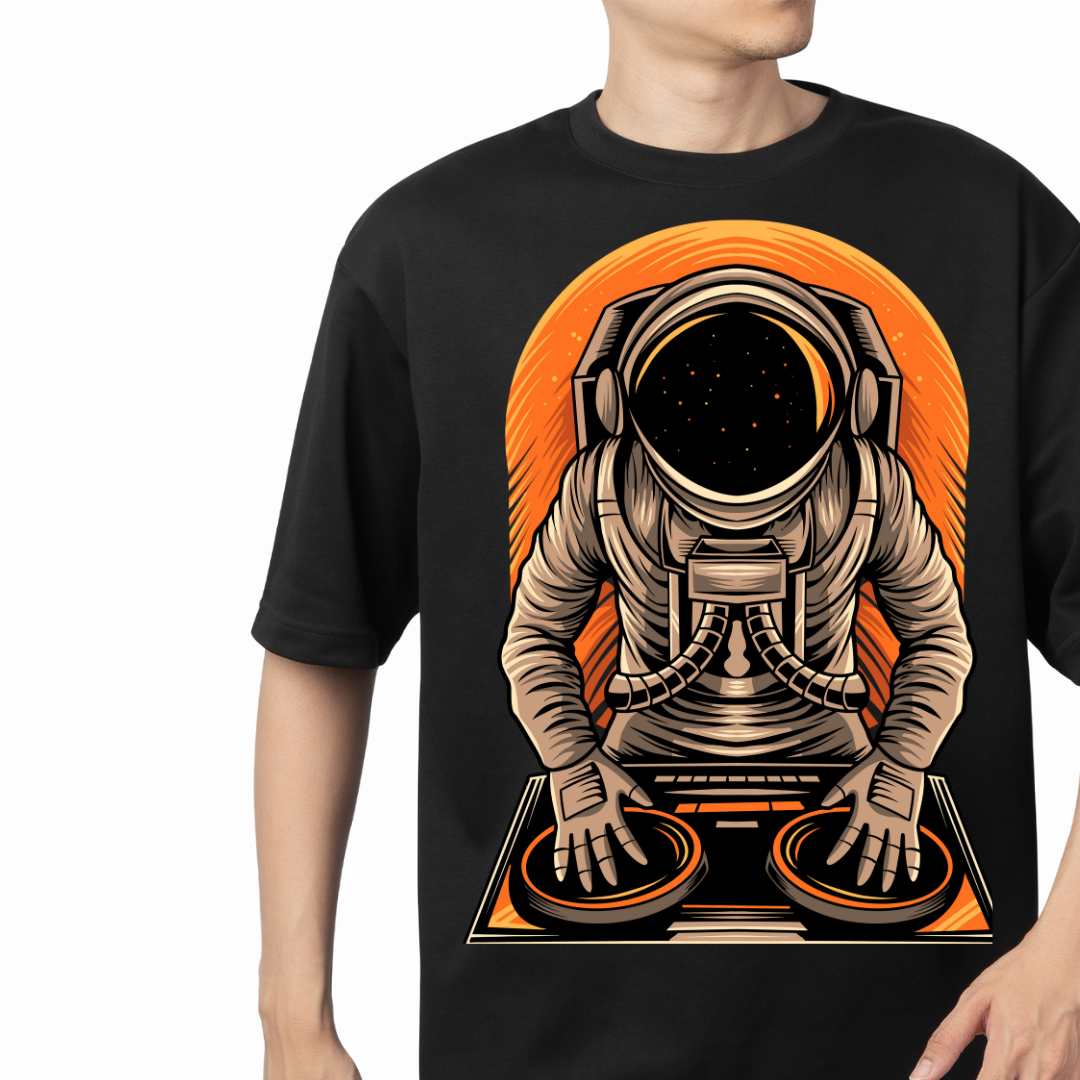 DJ Astronaut Oversized Graphic Tee – Cosmic Beats Edition