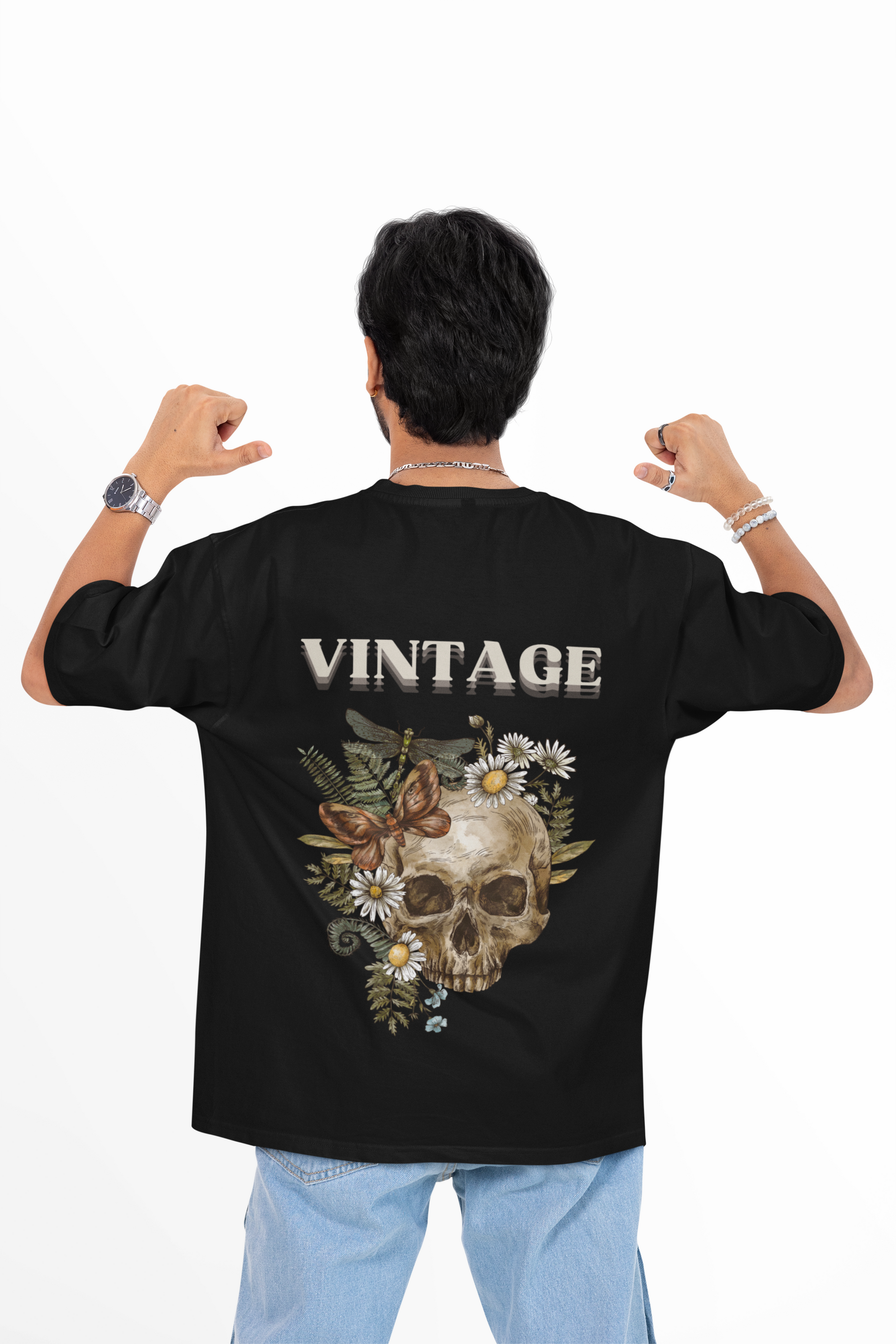 The Vintage Skull Oversized T-Shirt in Black | Andazify